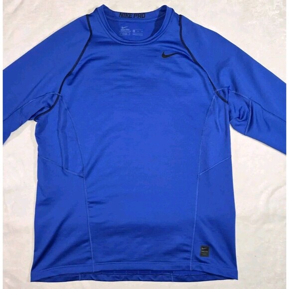 Nike Pro Hyperwarm Fitted Long Sleeve Performance T Shirt Blue Mens 2XL - Picture 1 of 13